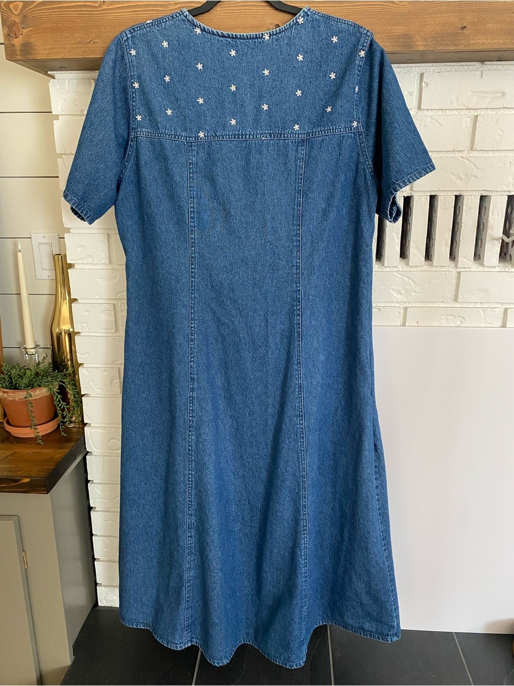 VTG 90s 100% Cotton Cool Plus Denim Button Front Midi Dress Embroidered XL Y2K - Picture 8 of 16